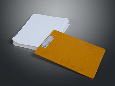 Modern Laptop Computer With Yellow Folder Label Holder And White Papers 3d model