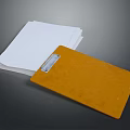 Modern Laptop Computer With Yellow Folder Label Holder And White Papers