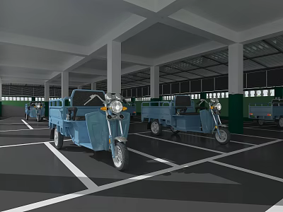 Blue Tricycles Specialty Store Displaying Quality Vehicles In Spacious Showroom 3d model