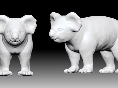 Hand Carved Koala Sculptures with Front and Side Views in White Finish 3d model