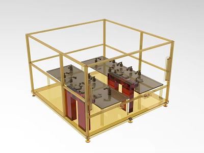 Industrial Equipment Frame Structure With Golden Metal And Multi Layer Shelves 3d model
