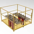 Industrial Equipment Frame Structure With Golden Metal And Multi Layer Shelves
