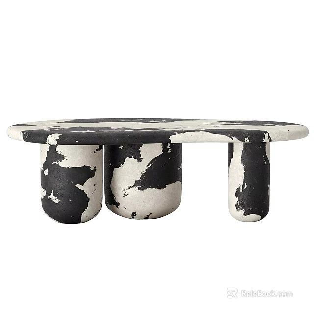 Modern Black And White Patterned Marble Dining Table With Round Top And Unique Legs 3d model 