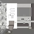 Modern Bathroom Interior With Marble Walls Glass Shower Enclosure Lighted Mirror And Vanity Cabinets