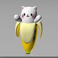 Adorable White Cat Stuffed Character Inside Yellow Banana Peel Design