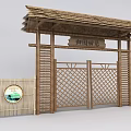 Traditional Entrance Gate With Thatched Roof Wooden Structure And Bamboo Fence
