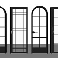 Black Modern Swing Doors Featuring Glass Inserts And Diverse Panel Styles 3d model