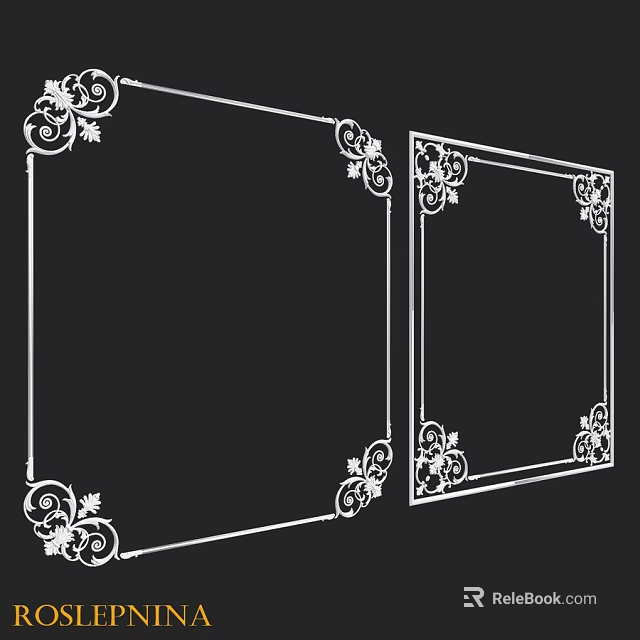 Two White Decorative Frame Components With Intricate Floral Pattern Designs 3d model 