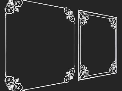Two White Decorative Frame Components With Intricate Floral Pattern Designs 3d model