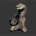 Natural Wood And Stone Decorative Branch With Green Accents And Textured Surface