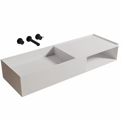Modern White Rectangular Wash Basin With Sleek Design And Black Faucet Handles 3d model