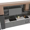 Modern Kitchen Interior With Gray Cabinets Wooden Accents White Countertop And Appliances
