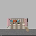 Wooden Baby Crib With Pink Headboard And Colorful Cushions In Modern Minimalist Interior