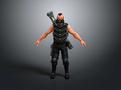 3D Tactical Soldier Character Model With Black Vest And Back Weapon 3d model