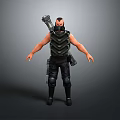 3D Tactical Soldier Character Model With Black Vest And Back Weapon