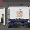 Modern Entertainment Room With Treadmill Arcade Cabinet Sofa Coffee Table And Decorative Painting
