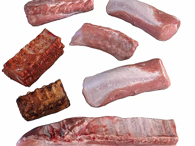 Delicious Ribs Selection Featuring Fresh Raw and Tender Cooked Varieties 3d model