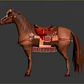 Elegant Brown Horse Adorned With Red Embroidered Saddle And Decorative Bridle