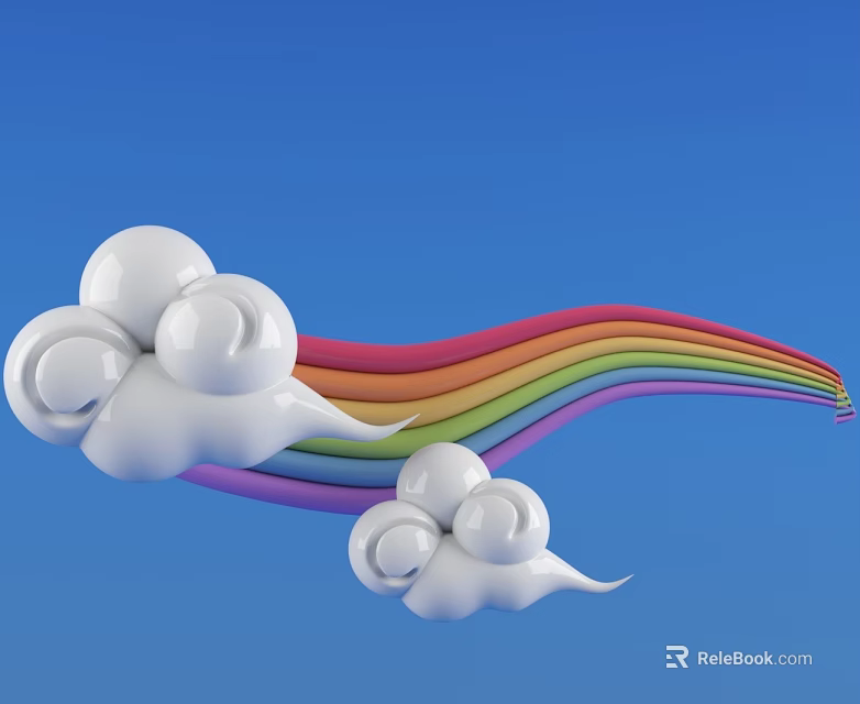 Stylish Sofa and Coffee Table Set with White Clouds Rainbow and Blue Background 3d model 