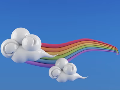 Stylish Sofa and Coffee Table Set with White Clouds Rainbow and Blue Background 3d model