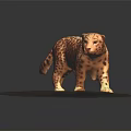 Detailed Spotted Leopard Sculpture Walking on Oval Wooden Display Base
