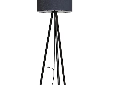Modern Floor Lamp With Gray Fabric Shade And Black Tripod Base For Living Room 3d model