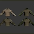 Brown Collared Long Sleeve Tops With Camouflage Sleeves And Green Patterns 3d model