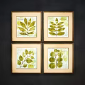 Four Dark Framed Blue Botanical Prints For Home Wall Decor 3d model