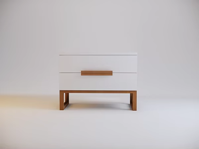 White Minimalist Chest of Drawers With Wooden Handle and Legs Design 3d model