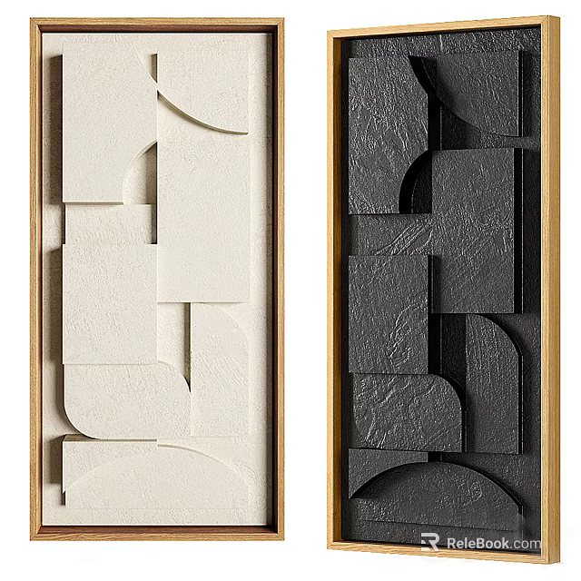 Minimalist Modern Wall Decor With White And Black Geometric 3D Textured Framed Panels 3d model 