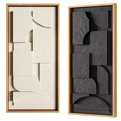 Minimalist Modern Wall Decor With White And Black Geometric 3D Textured Framed Panels 3d model