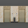 Elevator Interior With Double Golden Decorative Doors And Marble Wall Panels 3d model