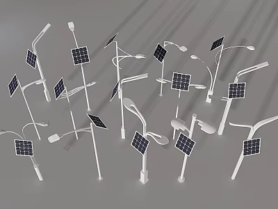 Solar Powered Outdoor Lights With Various Styles And Solar Panels 3d model