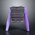 Cropped Women's Top with Black Base Colorful Small Patterns and Purple Long Sleeves
