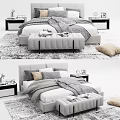 Modern Double Bed Setup With Nightstands Upholstered Bench Area Rug And Decorative Pillows