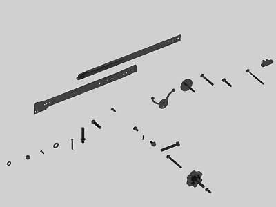 Assorted Metal Hardware Components Including Brackets Bolts Screws And Strips 3d model