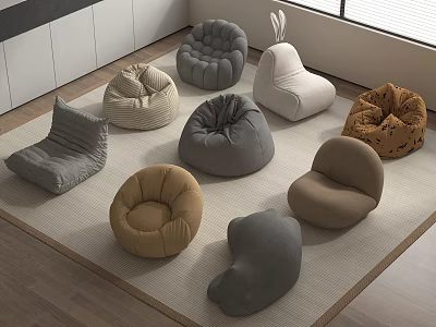 Modern Bean Bag Chairs with Various Styles and Colors for Cozy Living Room 3d model