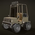 Khaki Off Road Utility Vehicle With Four Round Roof Lights Brown Seats And Large Wheels