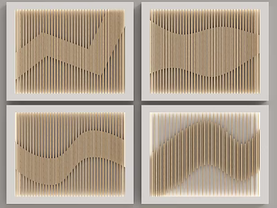 Modern Wooden Slat Ceiling With Creative Wave Design Patterns And Various Shapes 3d model