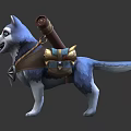 Blue and White Husky Stuffed Toy Carrying Scroll with Decorative Rose and Accessories