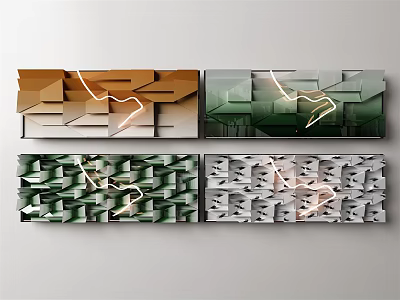 Modern 3D Geometric Wall Decor With Orange Green Gray Tones And Lighting Effects 3d model