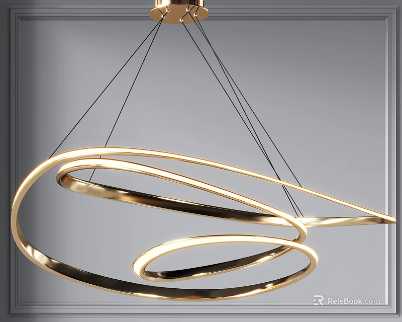 Elegant Modern Golden Chandelier With Circular Rings And Metallic Structure Hanging 3d model 