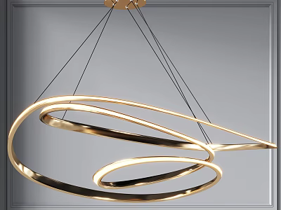 Elegant Modern Golden Chandelier With Circular Rings And Metallic Structure Hanging 3d model