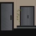 Modern Dark Double Doors With Geometric Pattern And Green Plant Interior 3d model