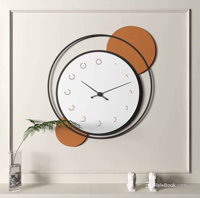 Modern Minimalist Wall Clock With White Dial Circular Black Frame And Orange Accents 3d model 