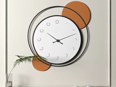 Modern Minimalist Wall Clock With White Dial Circular Black Frame And Orange Accents 3d model