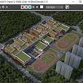 Modern School Campus Buildings With Green Roofs Playgrounds And Sports Fields Surrounded By Trees