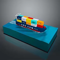 CMA CGM Container Ship Model With Colorful Containers On Blue Water Base