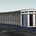 Modern Commercial Building Exterior With Glass Windows Columns And Wall Design