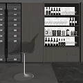 Modern Wine Cabinet with Dark Wood Shelves Displaying Wine Bottles and Glasses